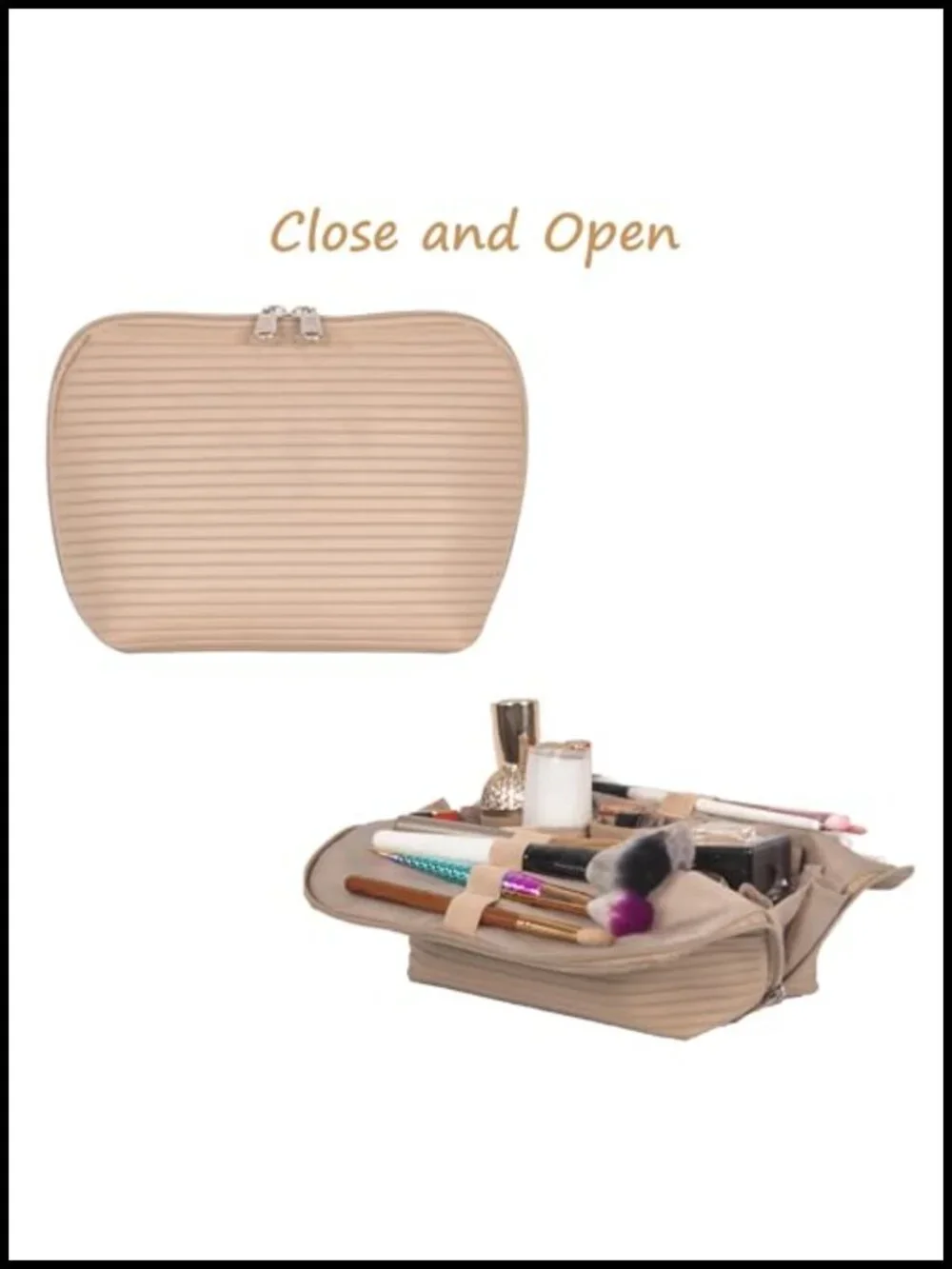 Waterproof Stand Up Cosmetic Bag with Brush Holders